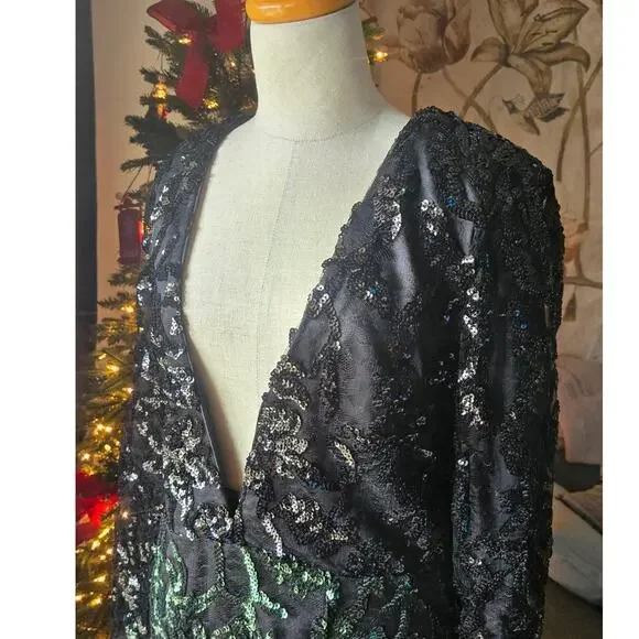 NWT NBD Gavin Green Black Sequin Plunge Mini Dress Size L -  threedaughtersproperties.com